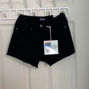 womens black denim distressed shorts